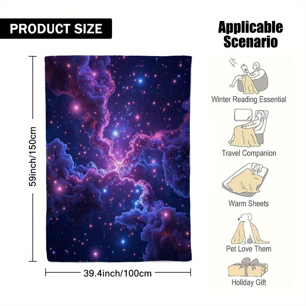 1 Stück Ultra-Weiche Kosmische Traumlandschaft Flanell-Kuscheldecke - Twin-Größe, Lebendig für Galaxie & Nebel-Design in Lila, Blau, Rosa