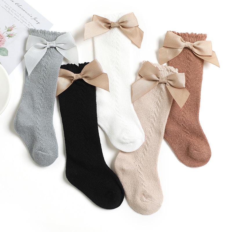 Summer Kids Knee High Socks Baby Girls Boys Bow Long Sock Soft Cotton Mesh Breathable Children Hollow Out Socken For 0-7 Years