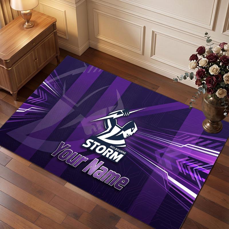 Melbourne Storm Personalisiertes Kristall-Samt-Teppich, Benutzerdefinierter Namens-Text Weicher Anti-Rutsch-Teppich für Wohnzimmer Schlafzimmer