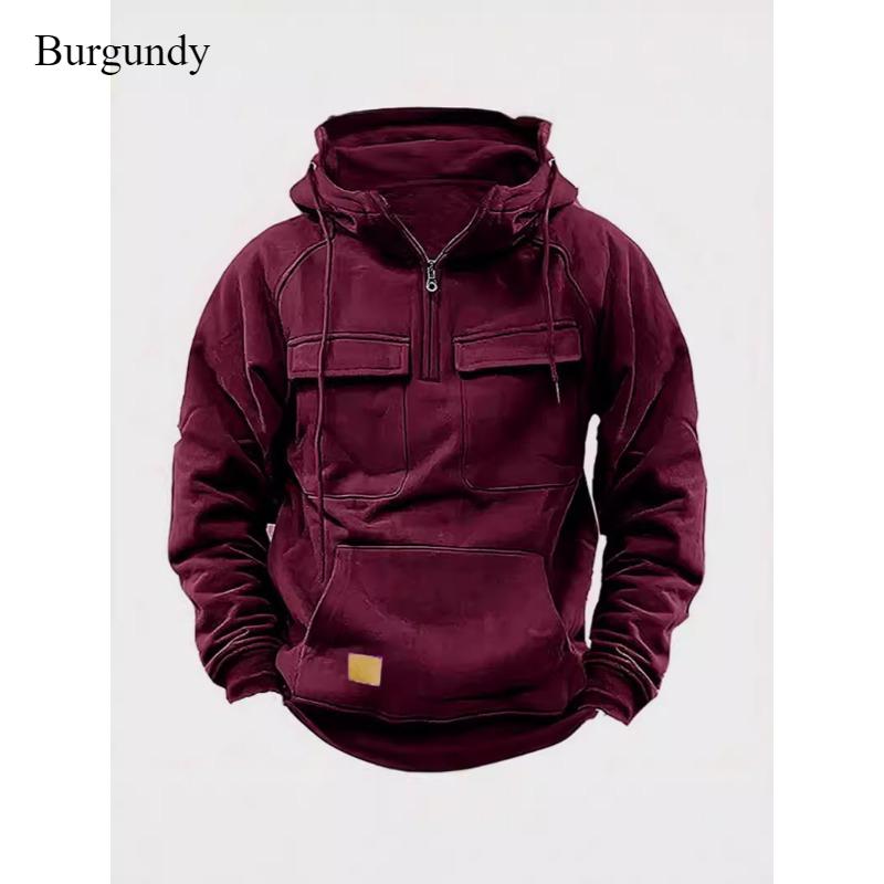 

Многокарманный спортивный повседневный свитер с капюшоном для мужчин, зимняя толстовка с капюшоном, теплая, однотонная, с длинным рукавом, новая свободная толстовка с капюшоном 3xl бордовый
