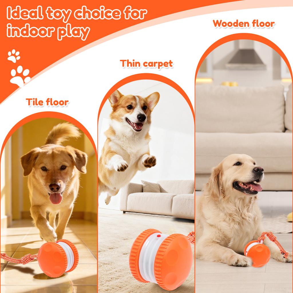 Interactive Dog Toy 2 Speed Mode Moving Cat Dog Toy with Rope Motion Activated Automatic Moving Pet Toy Ball Pet Supplies