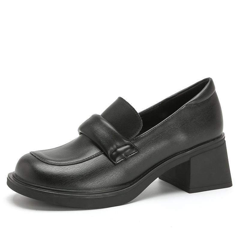 Genuine Leather Flat for Huizhou Women's Shoes Grape Mother Same Loafers Thick Heel British Style Versatile Small Leather Shoes Women
