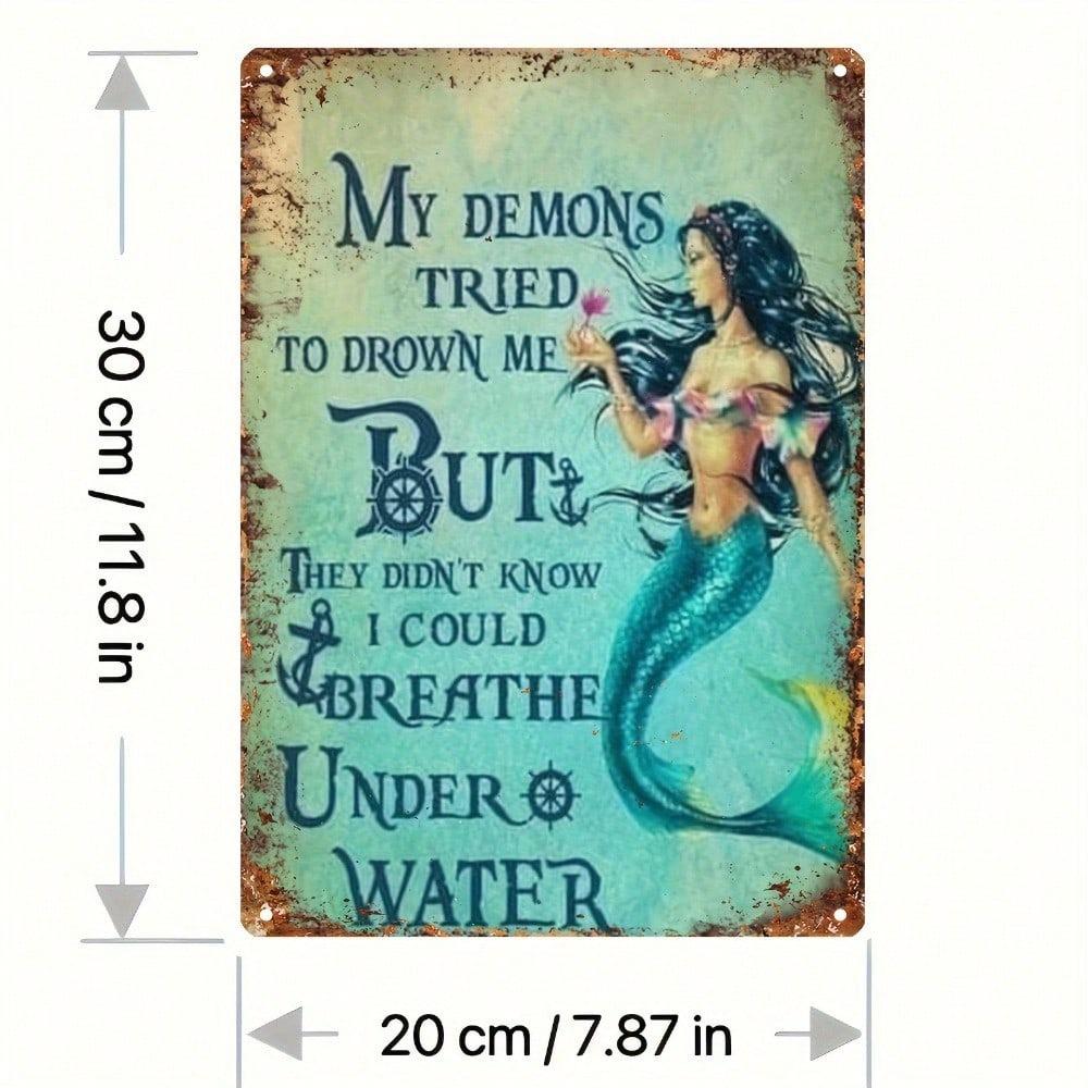 Vintage Mermaid Tin Sign Wall Art 8x12 Inch Metal Decor for Home Bar Cafe