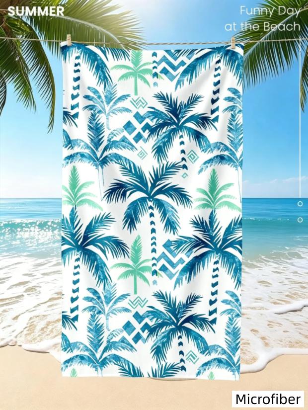 Boho Tropical Palm Beach Towel Blue & Green Palms Quick-dry Soft Microfiber Towel for Relaxing Beach Days Poolside Cocktails 50x100cm