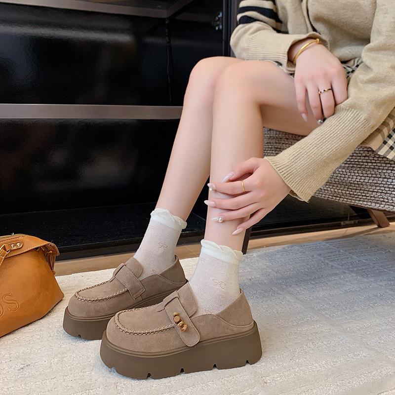 Design Sense New Muffin Thick Sole Heightening Women's Shoes 2025 Autumn Lightweight Round Head Casual Loafers Women's Shoes Tide