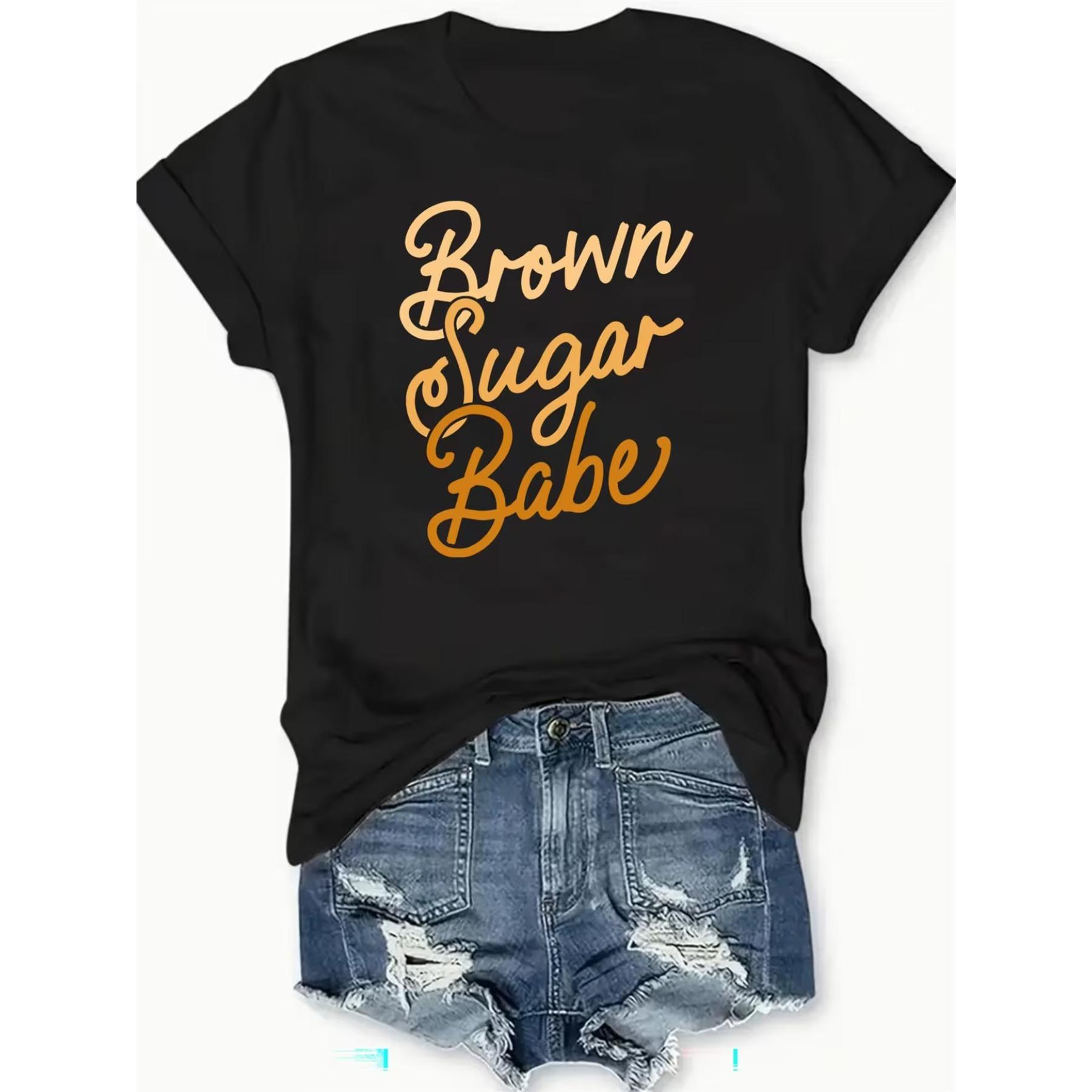 Женская футболка большого размера Brown Sugar Babe - Повседневная летняя футболка с коротким рукавом и круглым вырезом S чёрный