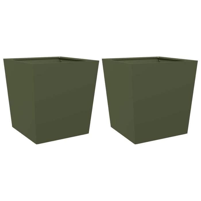 VidaXL Planters 2 Pcs Olive Green 50x50x50 Cm Steel, Outdoor Planter, Flower Box, Garden Box, Planter 851073