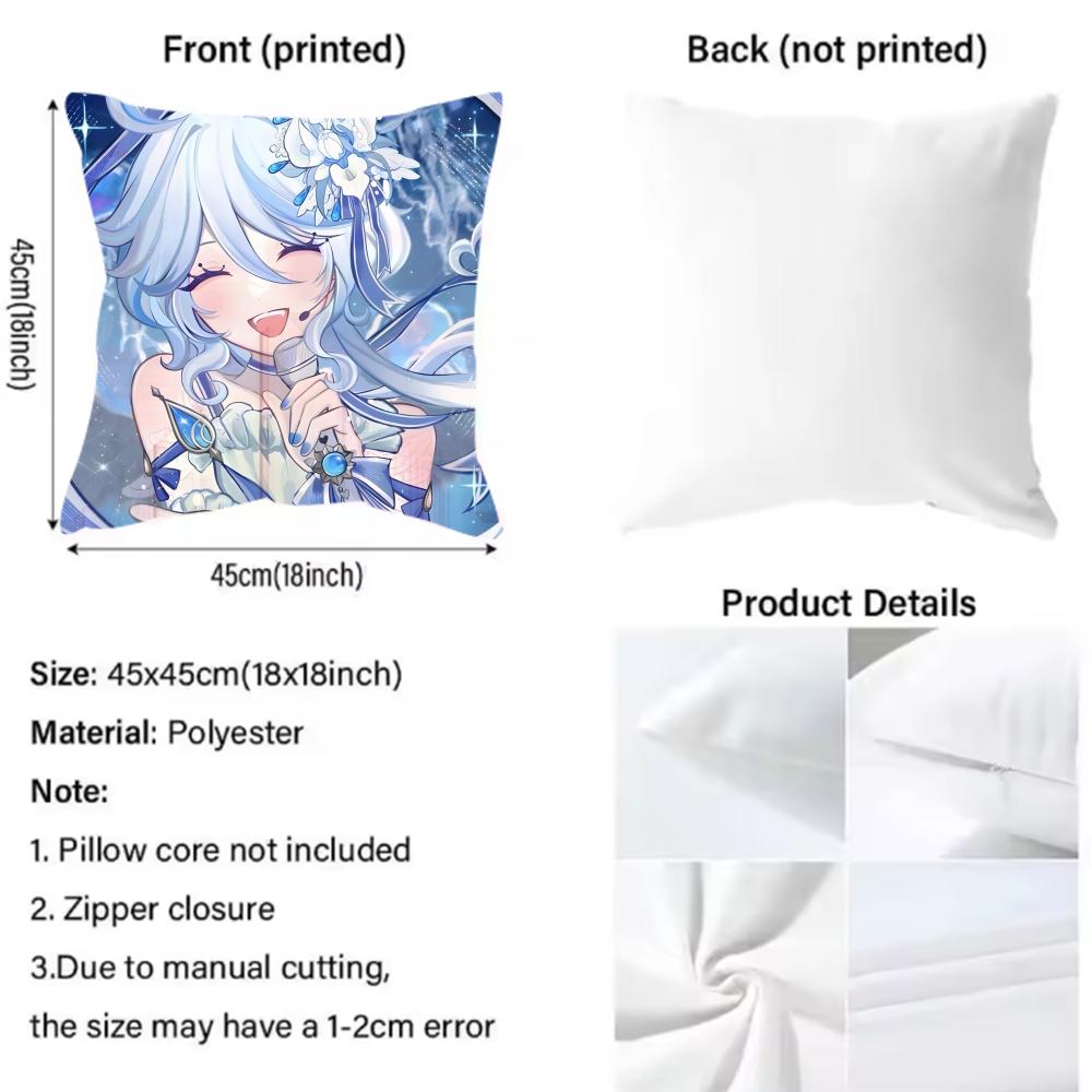 Furina Genshin Impact Cushion Cover Pattern Printed Pillowcase for Living Room Sofa Cushion Cover & Bedroom Decor