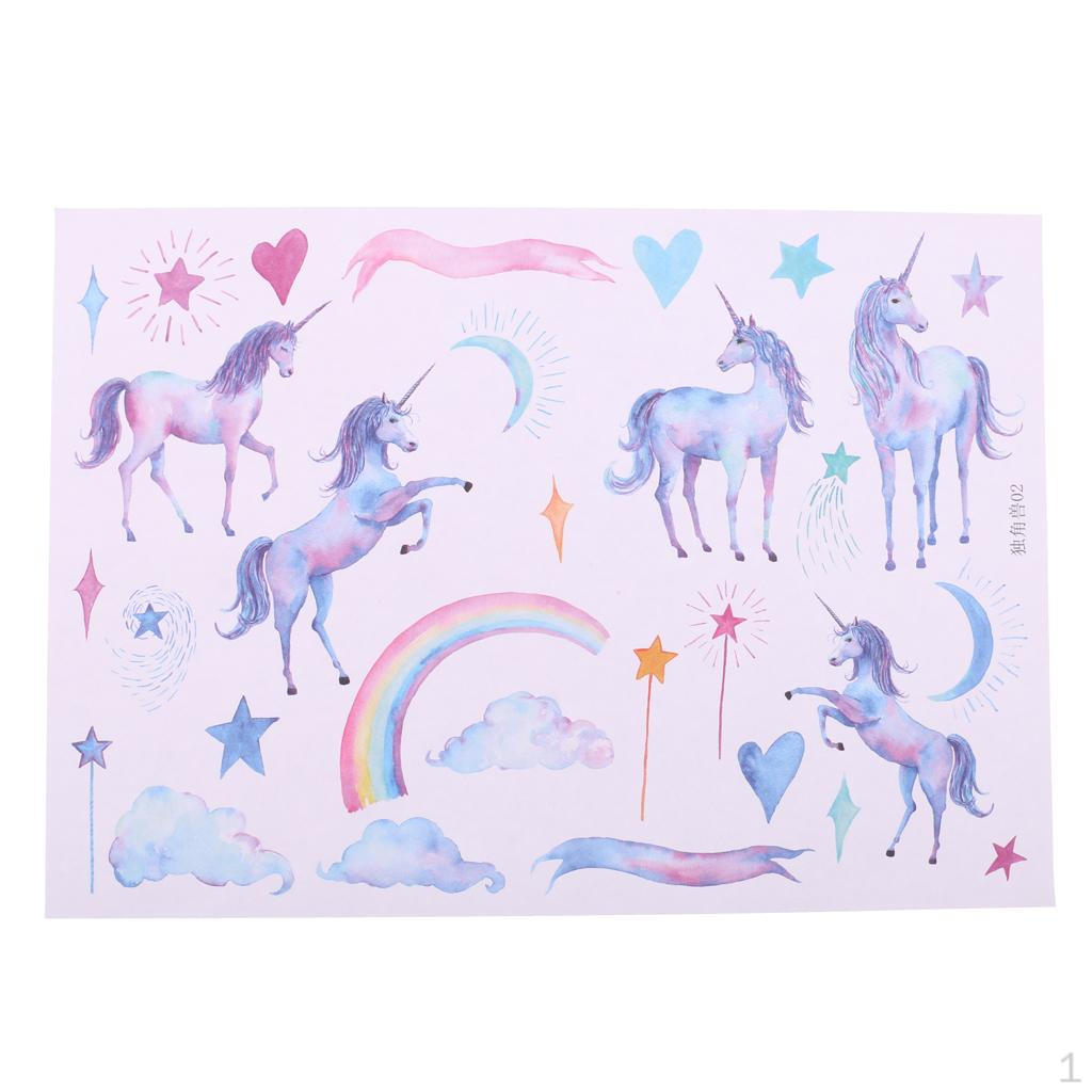 10 Sheets Watercolor Painting Magical Unicorn Stickers Scrapbook Craft 1