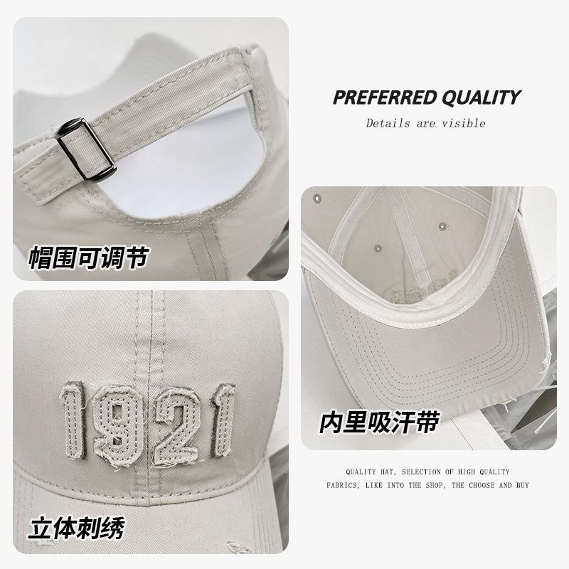 Alphabet Patch Baseball Cap Women's Spring Summer Vintage Washed Hole Sun Hat Outdoor UV Protection Cap Men