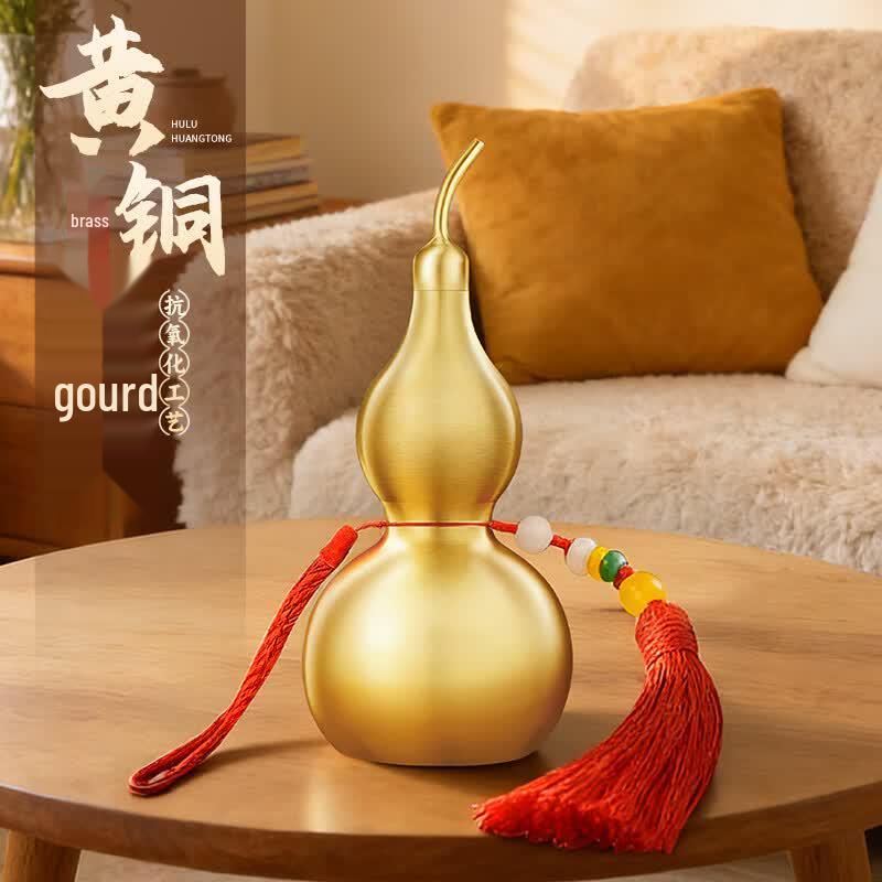 Brass Open Gourd Ornament with Cinnabar