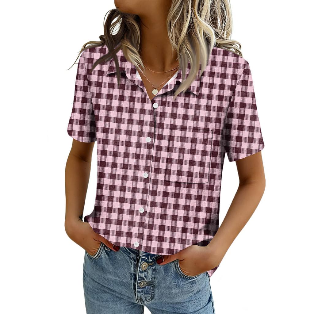 Blusas para Mujer de Manga Corta Camisas con Botones Tops de Trabajo Casual Elegante Ropa de Verano Primavera