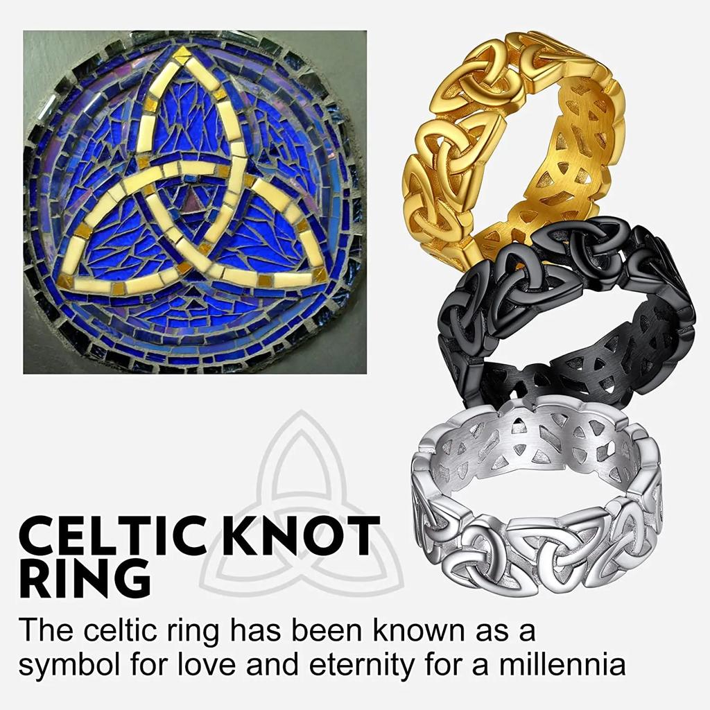 U7 Inele din Oțel Inoxidabil cu Decupaj Nod Celtic Irlandez Triquetra pentru Bărbați Femei Simboluri Clasice Bijuterii Unisex pentru Cuplu