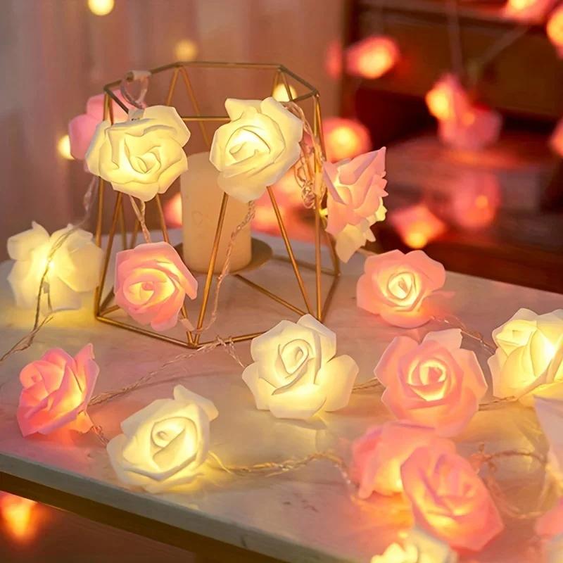 LED Rose Decoration String Light, White Pink Valentine's Day Wedding Use, Room Decoration Night Light, Mother's Day Gift
