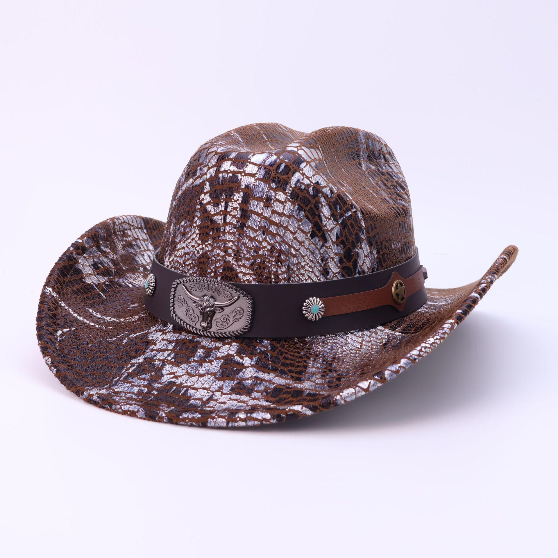 

Amazon Cross-Border Explosion, European And American Classic Crocodile Pattern, Western Cowboy Hat, Men S And Women S Fashion One-Word Jazz Top Hat M（56-58cm） темно-коричневого кольору
