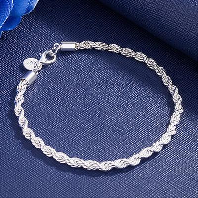 Charms 4MM Twisted Rope Chain 925 Sterling Silver Bracelets for Man Woman Fashion Classic Jewelry Wedding Party Holiday Gift