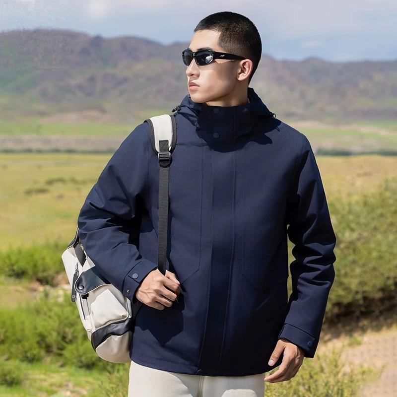 Three-in-One Detachable Windproof Goose Down Jacket: Cold-Resistant, Water-Repellent Outer, Warm Inner Layer for Couples