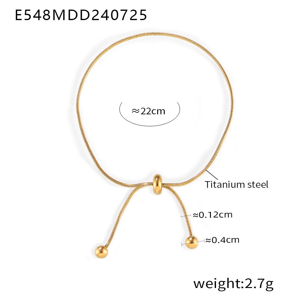 Stylish Non-Fade Round Bead Pull-Out Buckle Women’s 18K Gold-Plated Titanium Steel Jewelry Set: Tassel Necklace, Bracelet, Anklet.