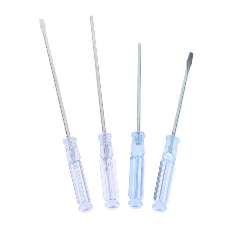 Slotted Cross Hand Screwdriver Set 4Pcs Transparent Blue Handle Manual Repair Tools for Home Garage Workshop