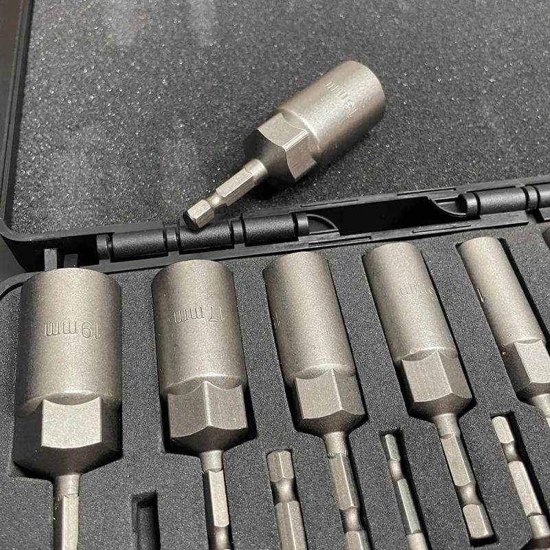 15Pcs 5.5-19mm Impact Socket Adapter 80mm Length Deepen Power Nut Driver Drill Bit Set for Power Tools 6.35Mm Hex Quick Adapter