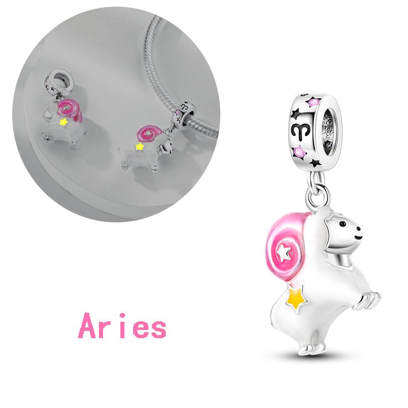 Świecące Zawieszki Urodzinowe Dwanaście Konstelacji Miedziane Wodnik Panna Pasują do Oryginalnych Bransoletek Wiszące Koraliki Cha DIY Biżuteria