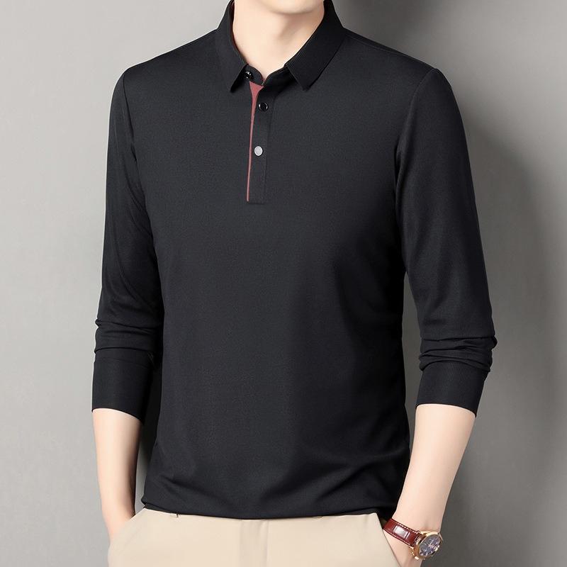 Spring  Men's Long-sleeved Shirt Collar T-shirt Young and Middle-aged Men's Solid Color Thin Casual Bottoming Shirt Men's T-shirt