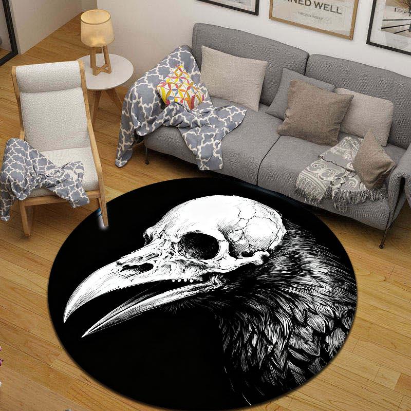 Artistic Round Skull Multicolor Accent Rug, Non-Slip Floor Mat for Kids Room