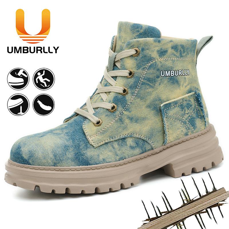 

New spring and autumn fashion women s high-top labor insurance shoes, anti-smashing and anti-piercing, light safety shoes, work shoes Blue; 35