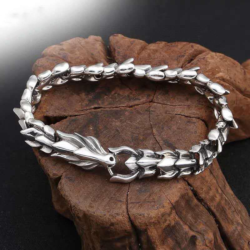 

Натуральная стерлингового серебра S925, ювелирные изделия викингов, тяжелый браслет из чешуи дракона для мужчин, 22 см, винтажный панк-стиль 18cm