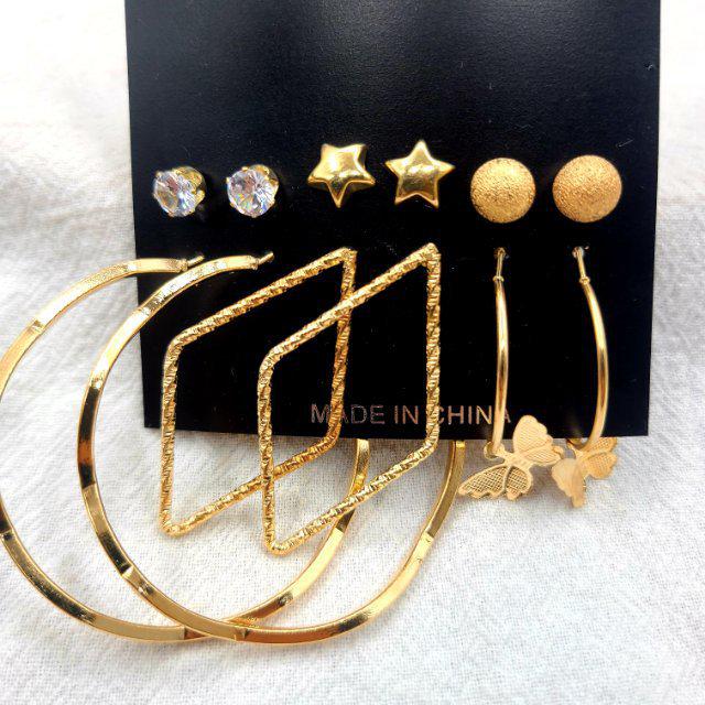 Gold-Pearl Punk Hoop Earrings Set for Women