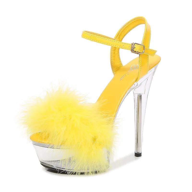 Fashion Women Fashion Buckle Plush High Heels Sandals Female Sexy Summer New Ladies Slingbacks Sandals Plus Size 34-43 Sandalias Mujer