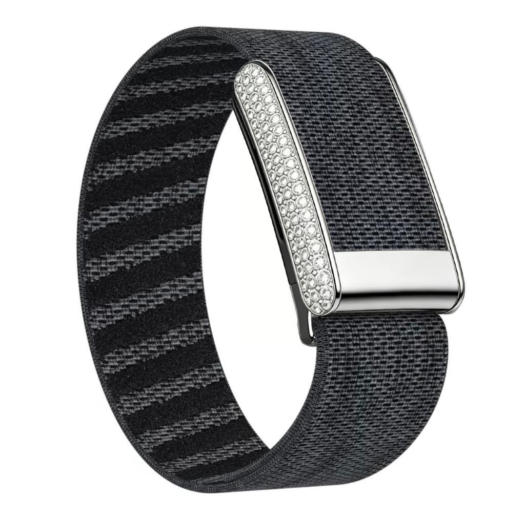 Diamond-Embedded For WHOOP 5.0 Straps Nylon Woven Elastic Casual Wristband with Full-Diamond Bright Silver Metal U-Frame for Whoop 5.0 MG Band
