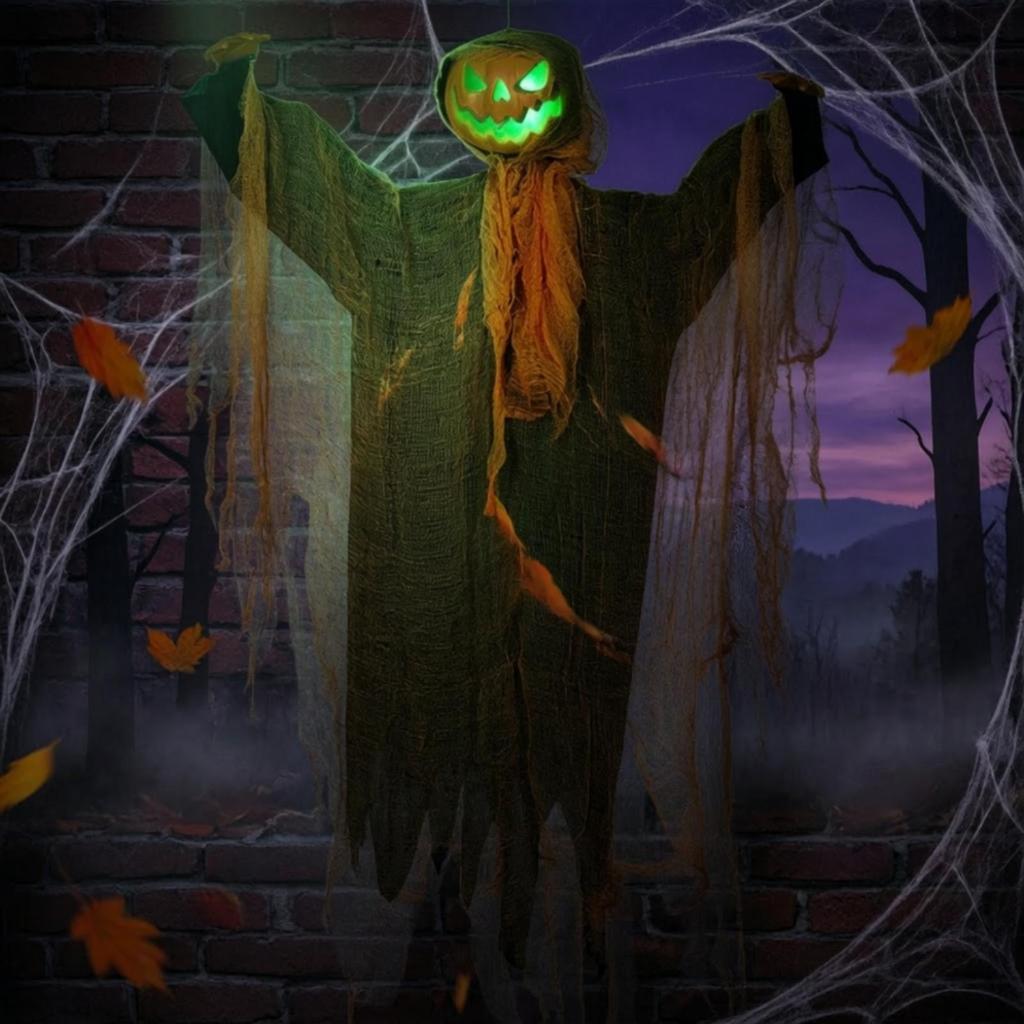 Animated Hanging Pumpkin Decoration Scary for Seasonal Decorating