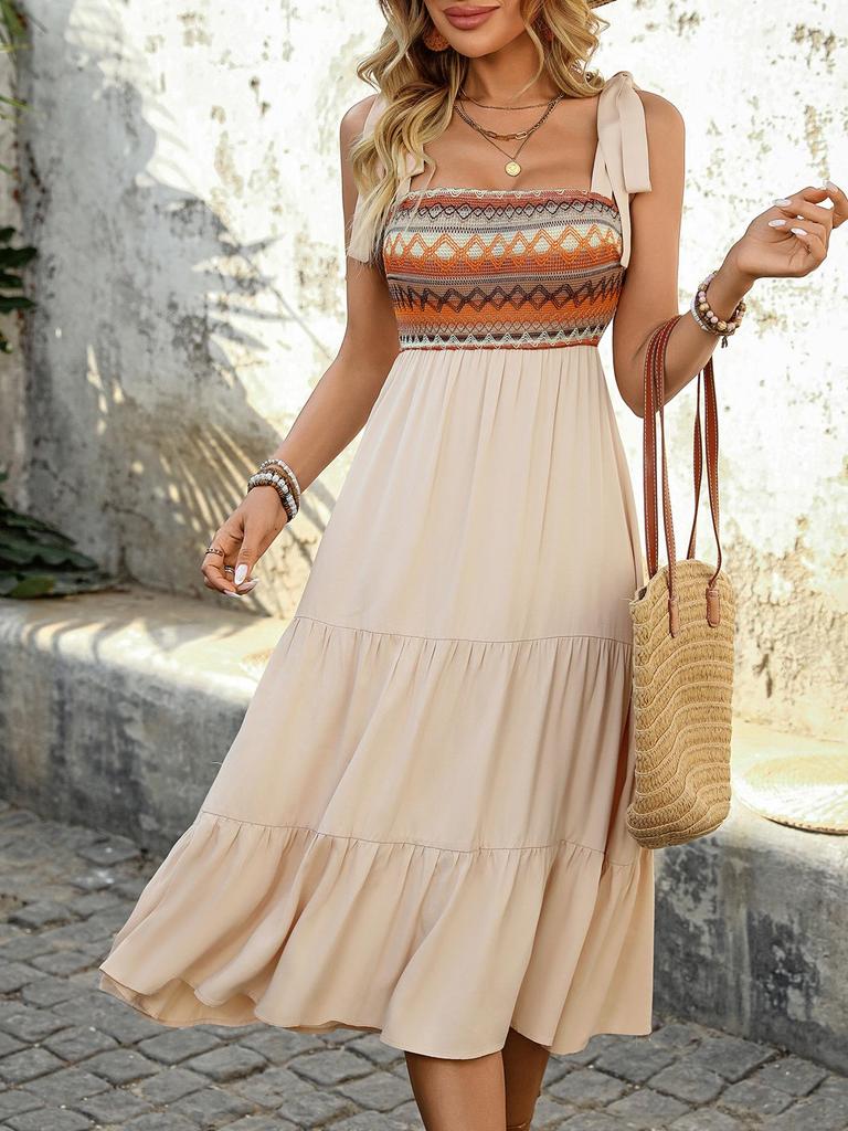 2025 Summer European-American Ethnic A-Line Spliced Sling Dress
