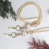 Fashion Wood Beaded Lanyard with ID Holder Pink Daisy Beads Teacher Lanyard with Tassel ID Holder Strap Women