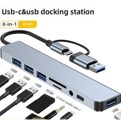Hub USB C 8 em 1 com Leitor de Cartão TF SD Porta PD para Dock Tipo C para Laptop