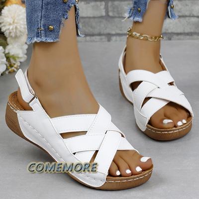 Sandals Summer Open Toe Women's Beach Wedge Heel Shoes Non-Slip Buckle Strap Thick Bottom Female Footwear Fish Mouth Large Size