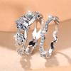 Crystal Female White Zircon Flower Ring Set Fashion Vintage Silver Color Bridal Wedding Engagement  For Women