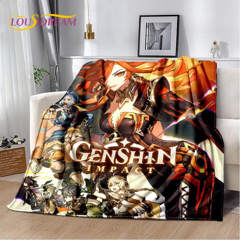 New Genshin Impact Character Solo Cartoon Game Soft Blanket,Soft Throw Blanket for Home Bedroom Bed Sofa Picnic Child Gift