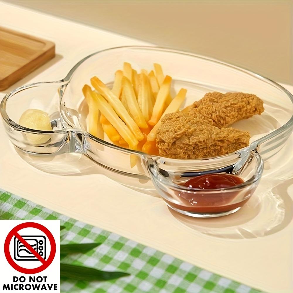 1pc Glass Divided Plate for Home Use Dessert and Meal Sharing Plate Dumpling Plate with Vinegar Dish Multifunctional Dish Plate Shrimp Plate