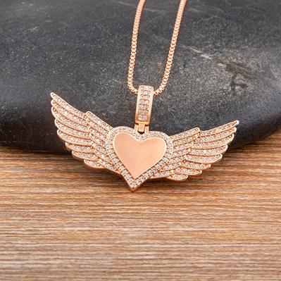 

Nidin Heart Wing Necklaces For Women 3 Colors Gold Plated Chain Zircon Pendant Choker Lover Boho Wedding Anniversary Jewelry рожевий колір золота