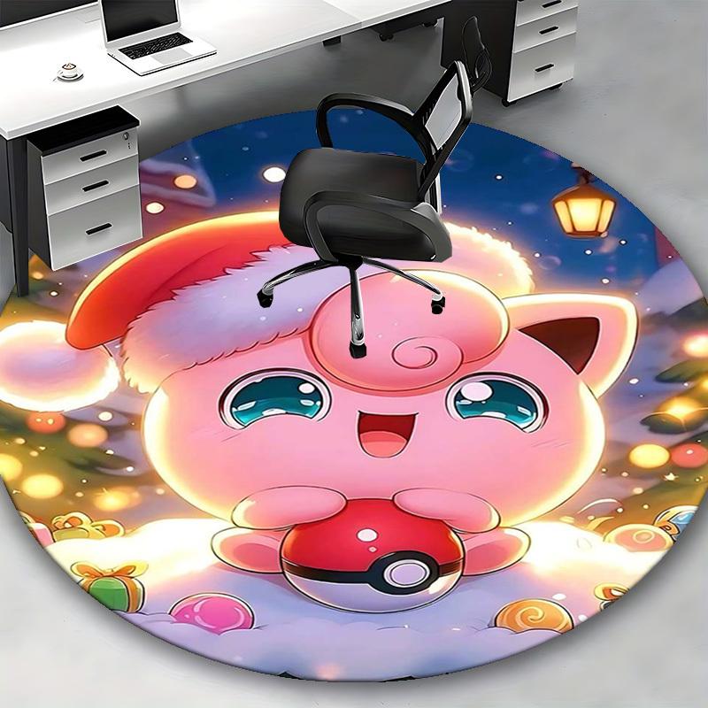 1pc Christmas Jigglypuff Pokémon Round Carpet - Anime Design, Holiday Gift, Office Chair Mat, Non-Slip Rug for Home Decor, Living Room