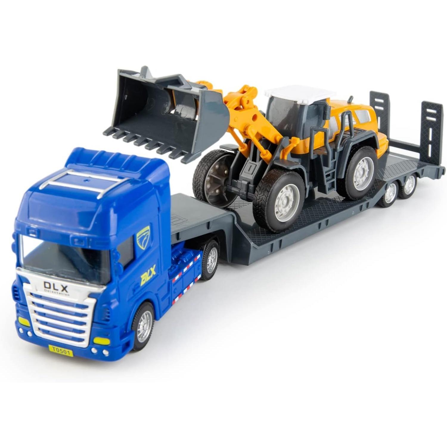 

Игрушечный бортовой грузовик с танком, экскаватором, армейскими игрушками-бульдозерами, игрушечными грузовиками с полуплатформой и прицепом, строительными грузовиками для малышей 39*5.6*8.1cm,Bulldozer жёлтый/синий