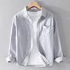 Men's Spring Summer Linen Long-Sleeve Shirt Breathable Lightweight Versatile and Casual  Long Sleeved Top