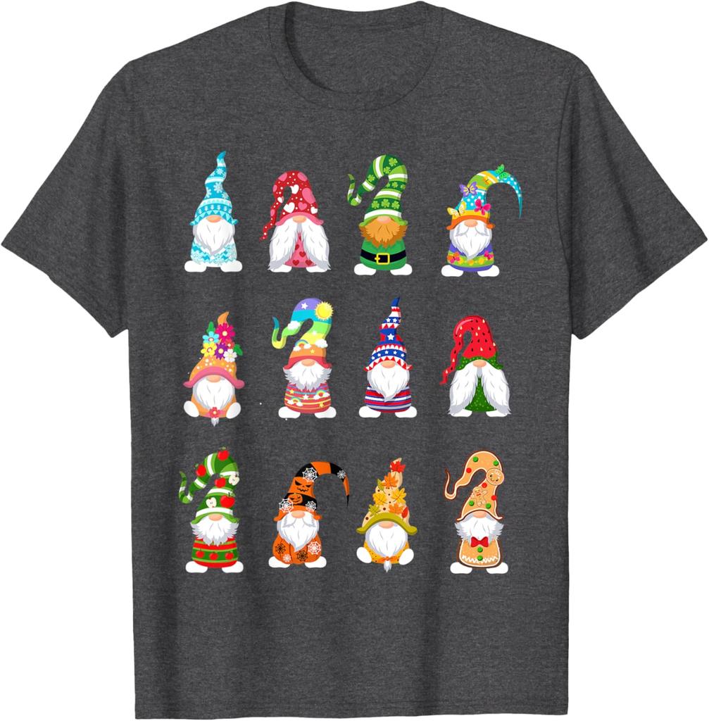 Holiday Gnomes Graphic Tee Spring Summer Casual Cotton Crewneck T-Shirt for Daily Wear