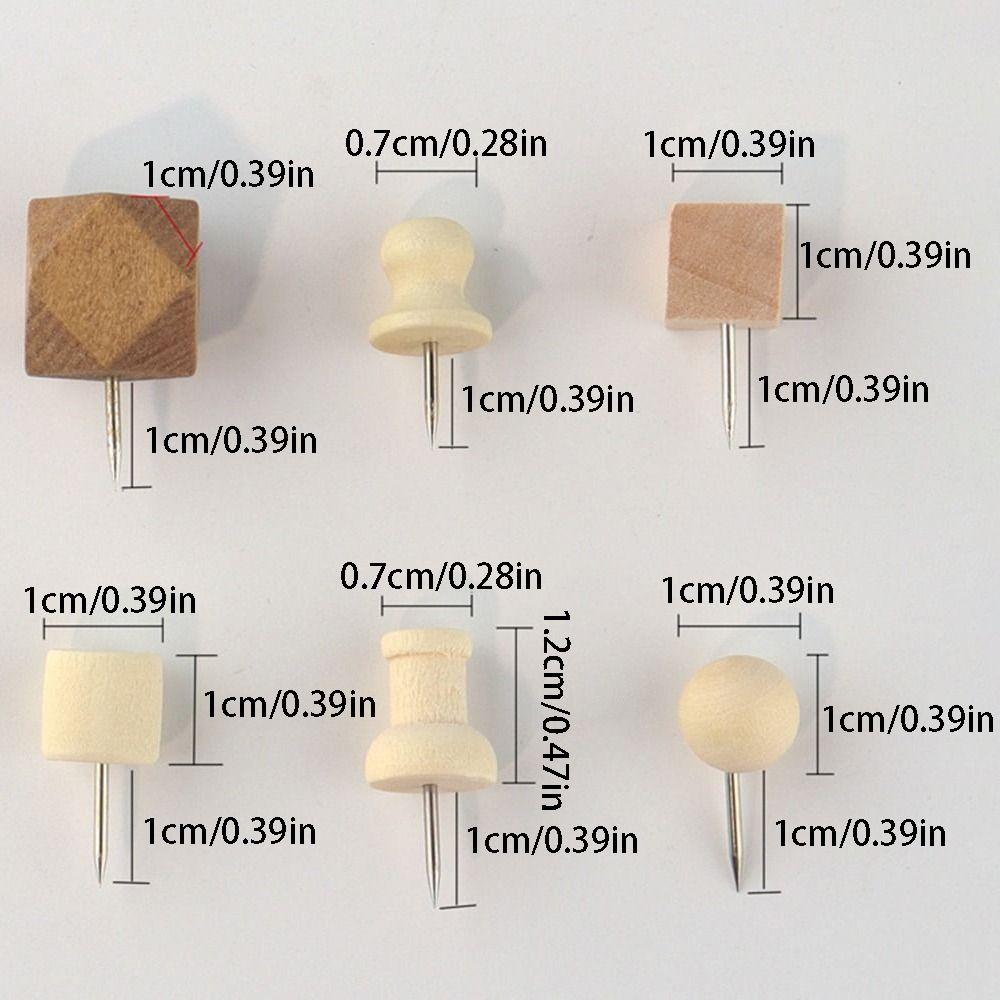 128Pcs Creative Wooden Push Pins DIY Thumb Tacks Geometric Shape Pushpins  Office School Supplies