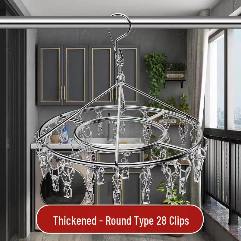 Rotating Stainless Steel Sock Drying Rack with Anti-Drop Pegs for Home and Dormitory Use