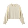 Women Cropped Crew Neck Sweatshirt 330g Fleece Lined Solid Color Long Sleeve Loose Casual Pullover Basic Top For Autumn Daily Outfits
