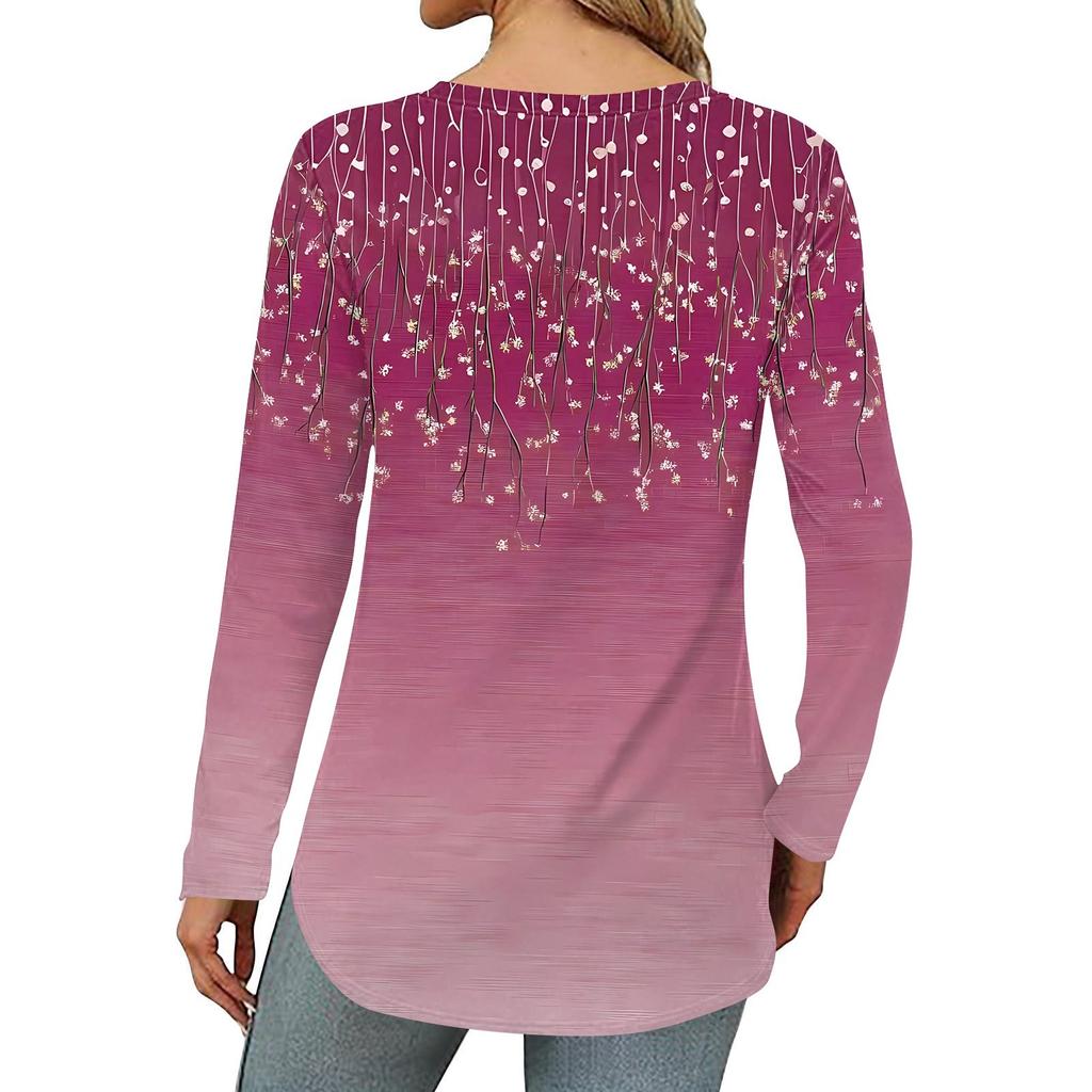 Damen T-Shirt mit Rundhalsausschnitt, lockerer Schnitt, langärmelig, Top, Pullover