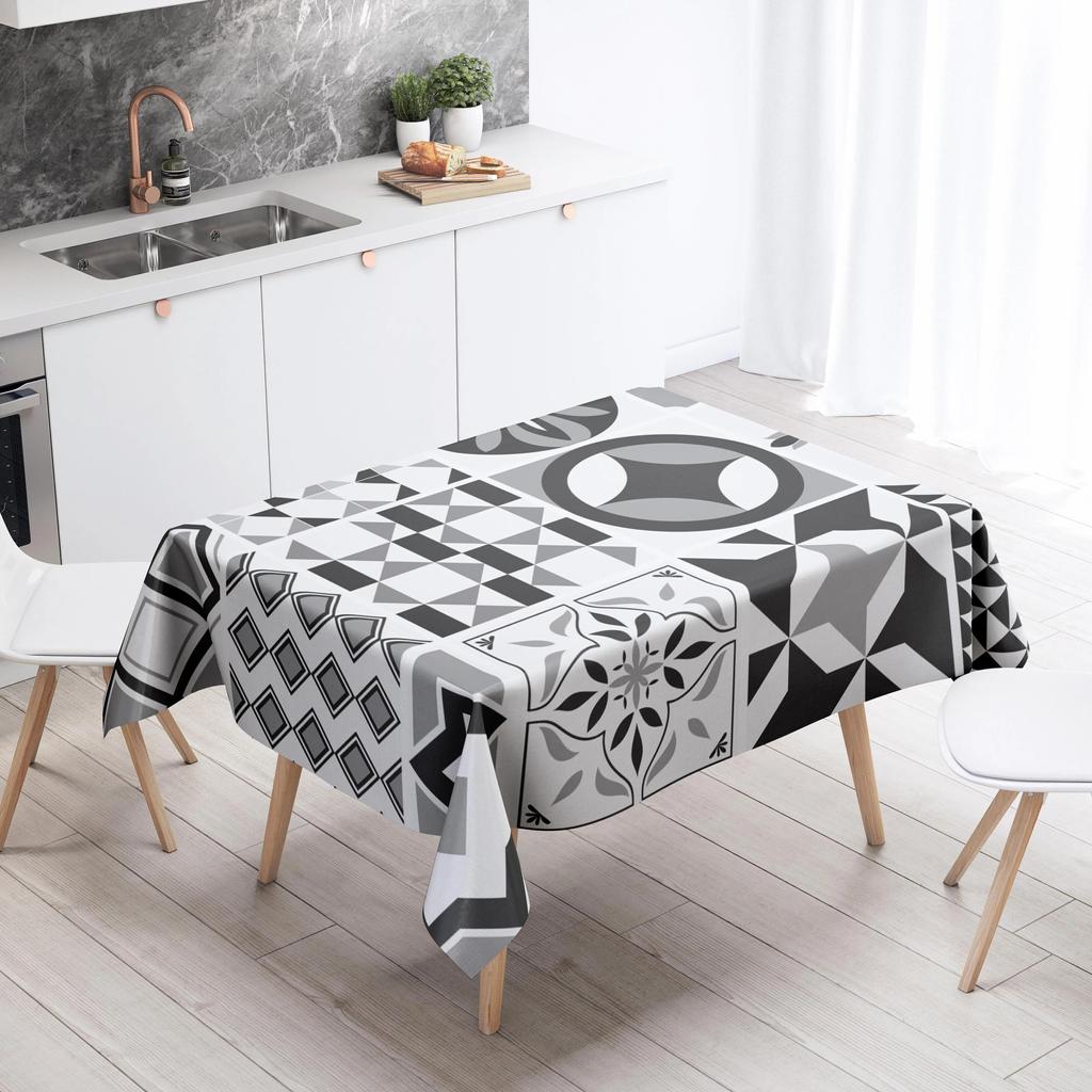 Black and White Geometric Tablecloth Anti-Stain Waterproof Dining Table Home Decor Rectangular Kitchen Fireplace Countertop